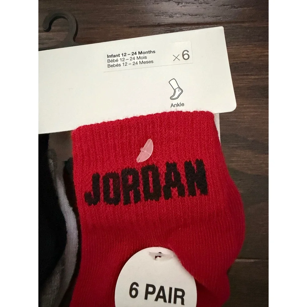 Jordan Infant 6 Pack Lightweight Ankle Socks Red Black Grey NJ0734-R61 12-24M